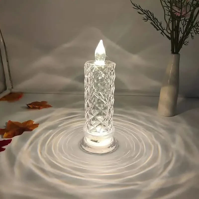 Battery-Powered LED Candle Lamp With Rose Pattern Refraction Halo Projection