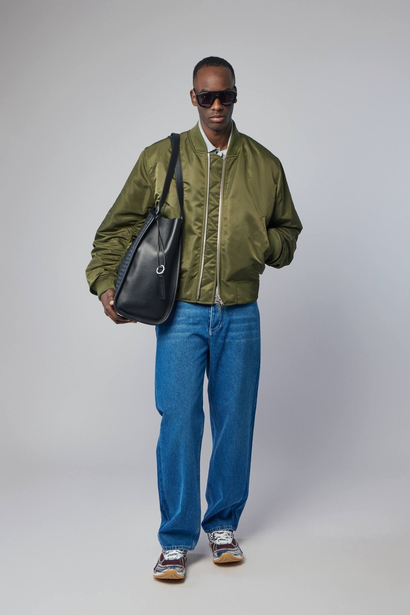 Padded Nylon Satin Bomber Jacket