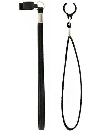 Black Leather-Style Cane Strap - Snap Clip for 16mm Shafts