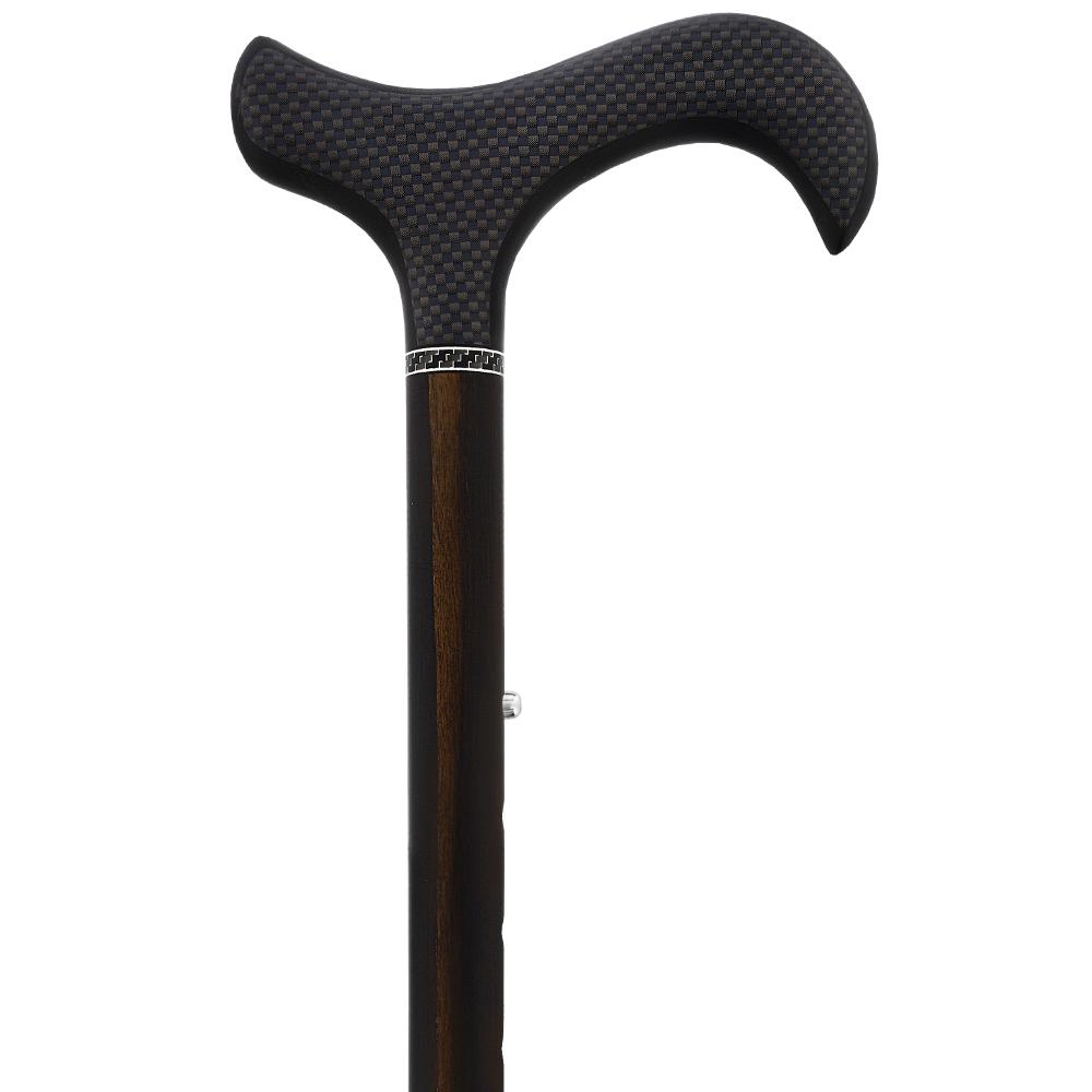 Exotic Ebony Wrapped Folding Carbon Fiber Cane - Foldable, Adjustable