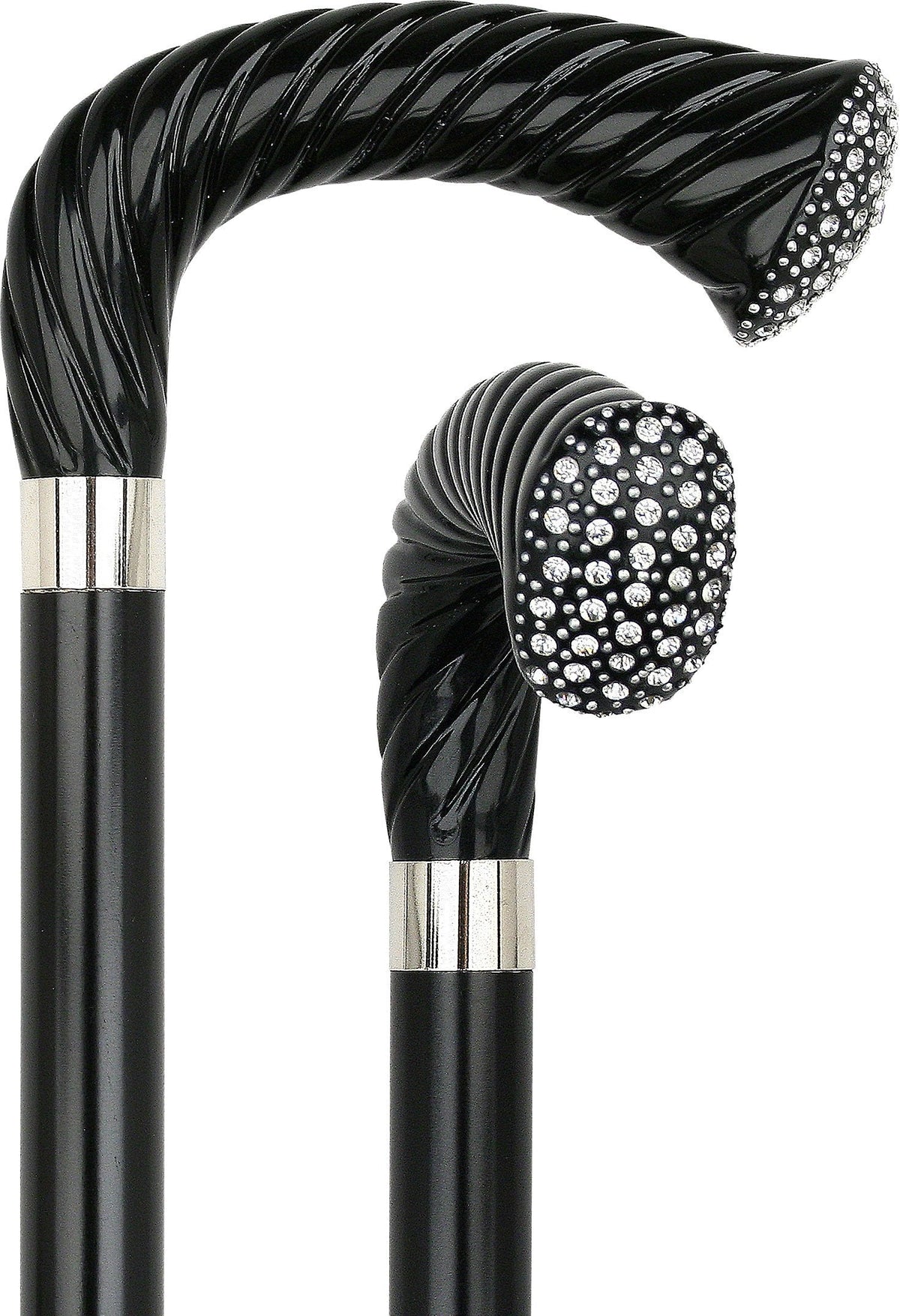 Scratch and Dent Rhinestone Opera Handle Walking Cane With Black Beechwood Shaft and Silver Collar V3151