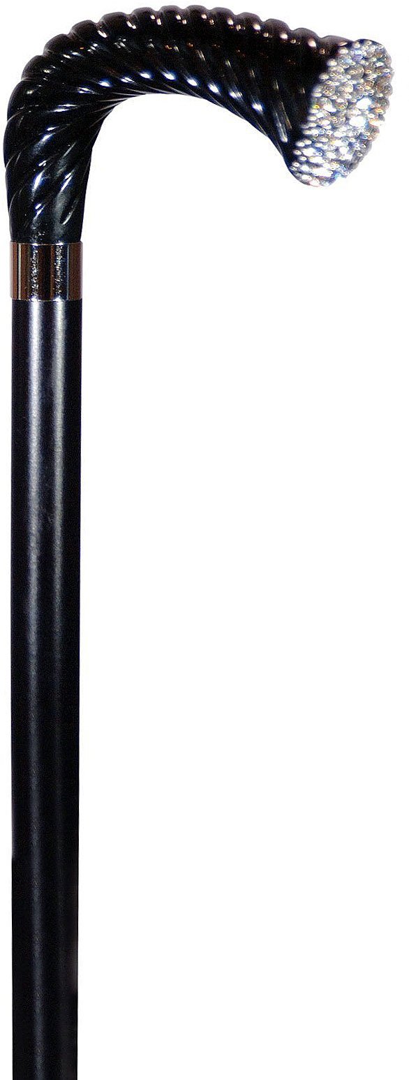 Scratch and Dent Rhinestone Opera Handle Walking Cane With Black Beechwood Shaft and Silver Collar V3151