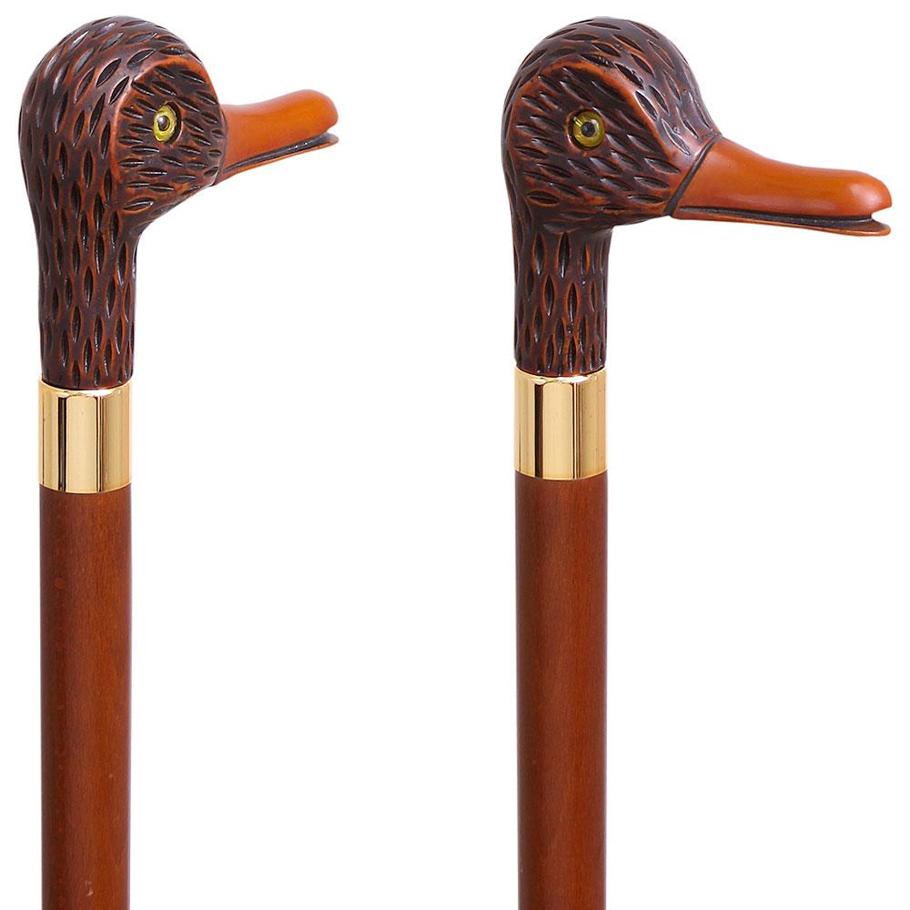 Feathered Duck Imitation Wood Handle Cane Italian Handle w/ Custom Shaft & Collar