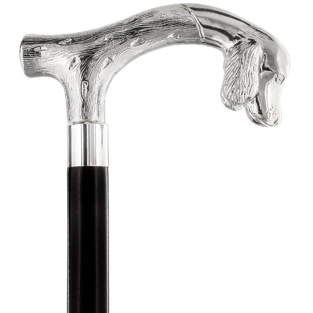 Tried-and-True Cocker Spaniel Nickel Plated Fritz Handle Cane w/ Custom Shaft & Collar