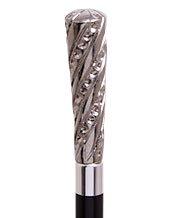 Embossed Elongated Nickel Plated Handle Cane Italian Handle w/ Custom Shaft & Collar