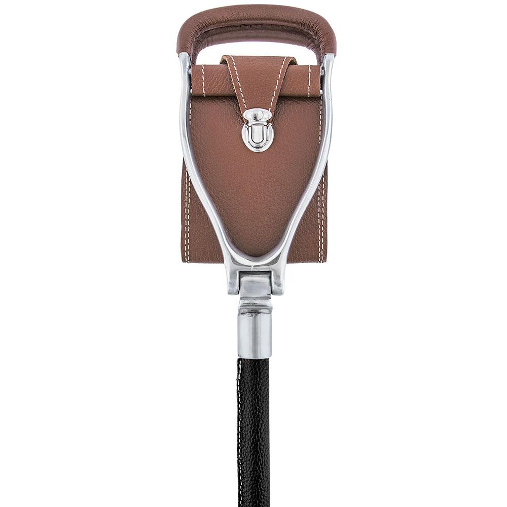 Genuine Leather Brown Cane Hammock Chair - Black Shaft - Non-Adjustable