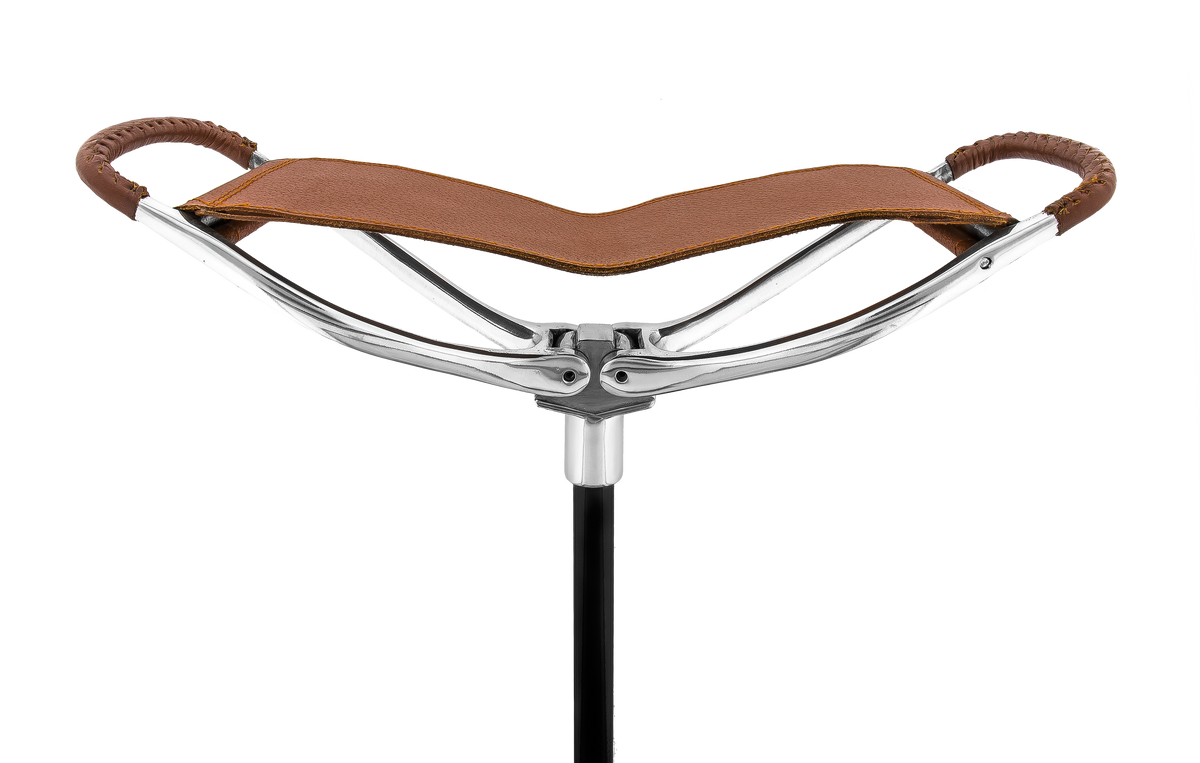 Genuine Leather Brown Cane Hammock Chair - Black Shaft - Non-Adjustable