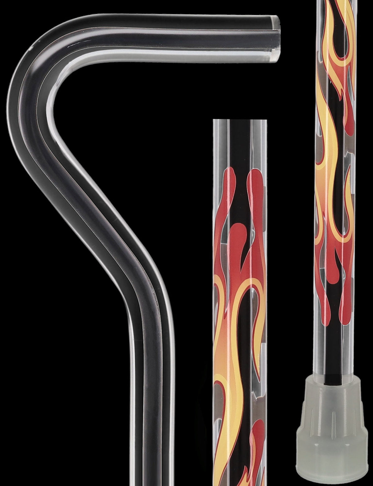 Dr. House Inspired Flame Cane "The Phoenix" - Clear Acrylic, Black Stripe