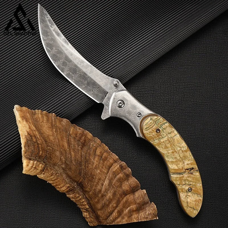 Damascus Steel Croissants Folding Knife Machete-GS30