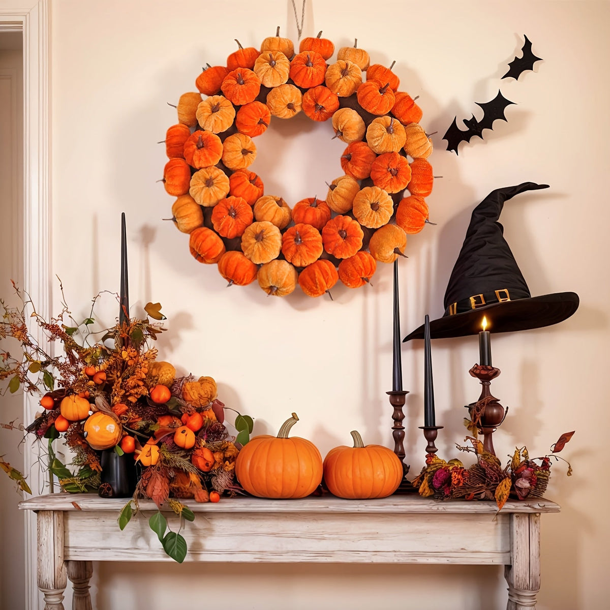 Faux Velvet Pumpkin Wreath Wall Hanging