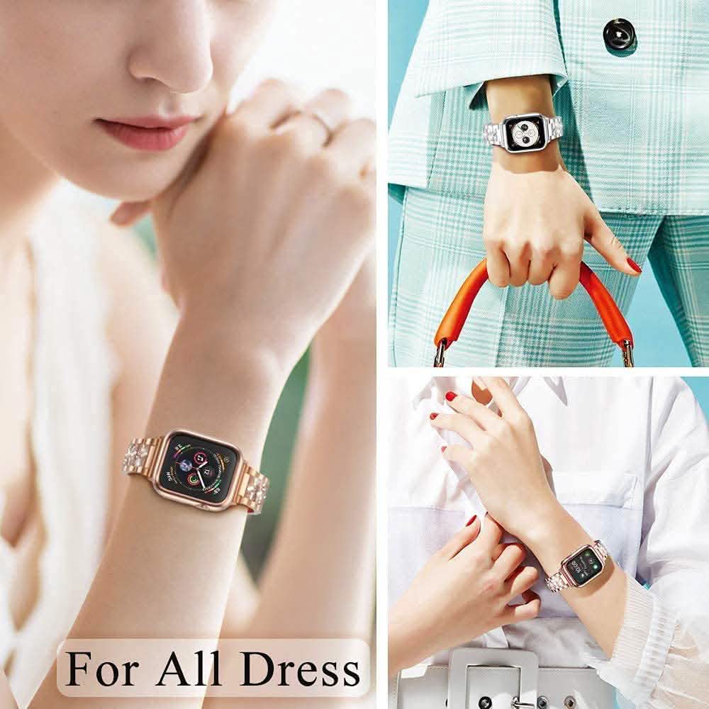 Diamond Rhinestone Stainless Steel Metal Wristband Strap