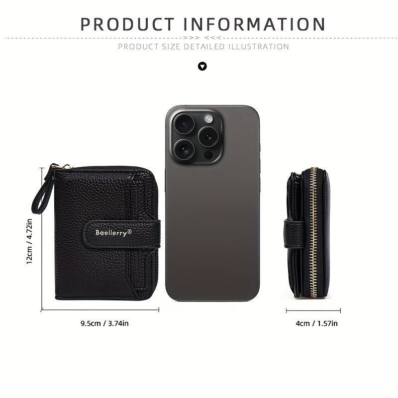 Compact Zip Bifold Wallet with Snap Card Flap and ID Windows
