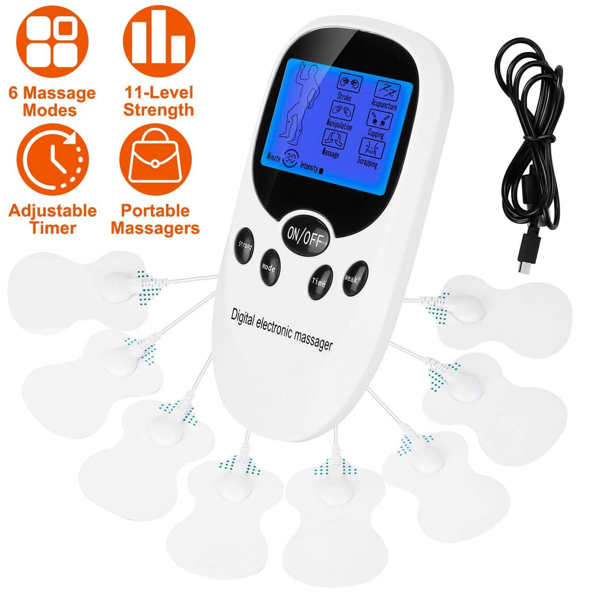 Electric Muscle Stimulator with Electrode Pads Wires