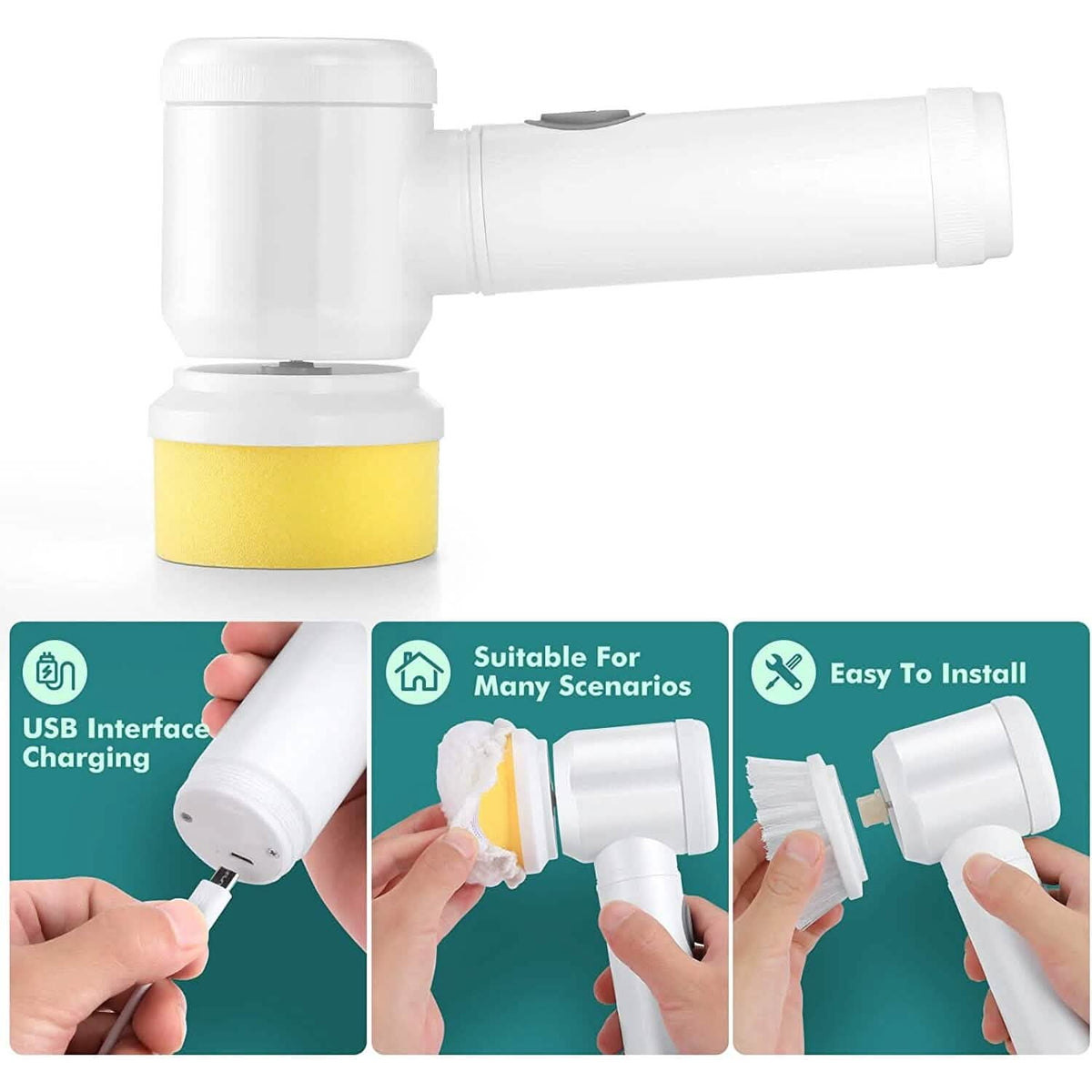 Electric Spin Scrubber Electric Cleaning Brush with 3 Brush Heads