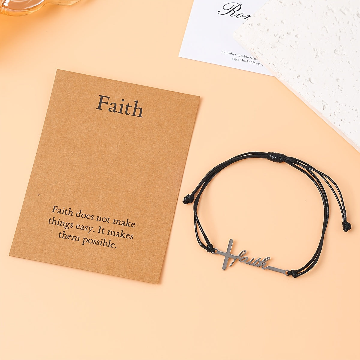 Faith Bracelet with Gift Card and Gift Bag - Adjustable Braided Bracelet with Cross Charm