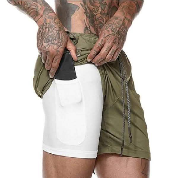 Fashion Men Elastic Waist Sports Shorts with Phone Pocket