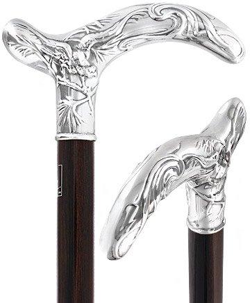 French Silver Birds of Feather Derby Cane: Stamina Wood
