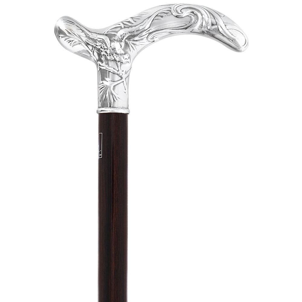 French Silver Birds of Feather Derby Cane: Stamina Wood