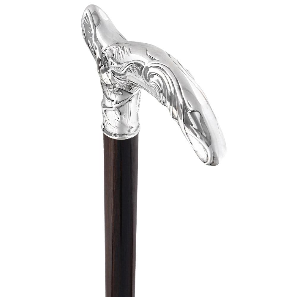 French Silver Birds of Feather Derby Cane: Stamina Wood