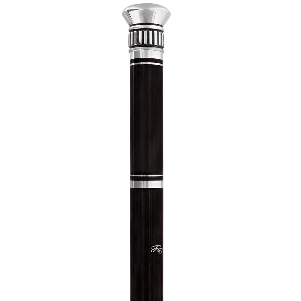 French Flask Tippling Stick: Silver Knob & Ebony-Carbon Shaft