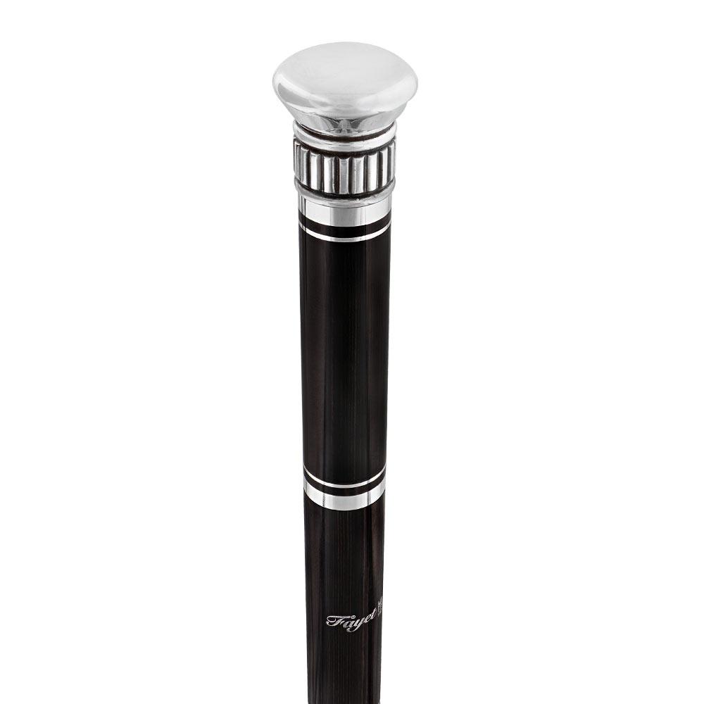 French Flask Tippling Stick: Silver Knob & Ebony-Carbon Shaft