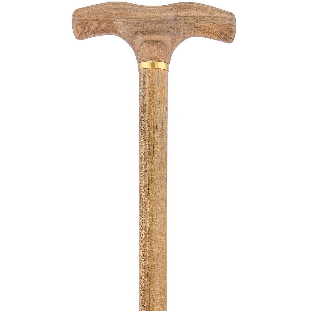 French Gadget Corkscrew Cane: Olivewood T-Handle & Maple Shaft