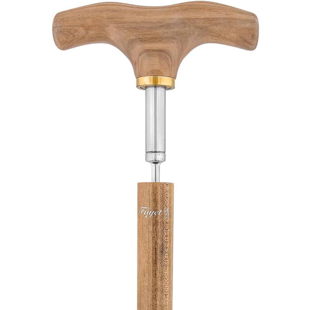 French Gadget Corkscrew Cane: Olivewood T-Handle & Maple Shaft