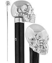 French Chrome Skull Handle Sword Stick: Carbon Fiber Shaft