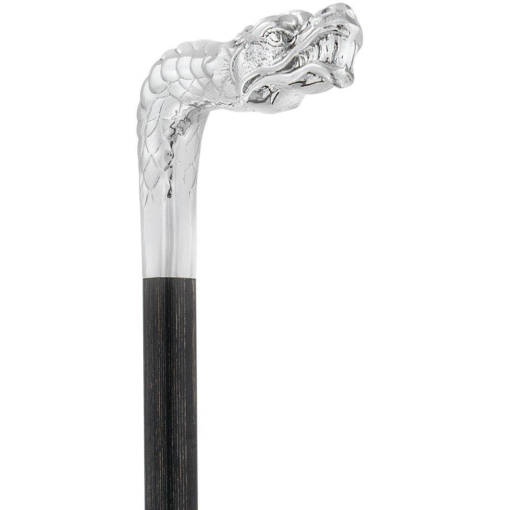 Dragon Cane Silver Plated Fritz Handle w/ Carbon Fiber Shaft