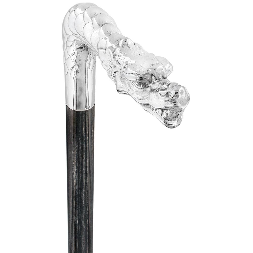 Dragon Cane Silver Plated Fritz Handle w/ Carbon Fiber Shaft