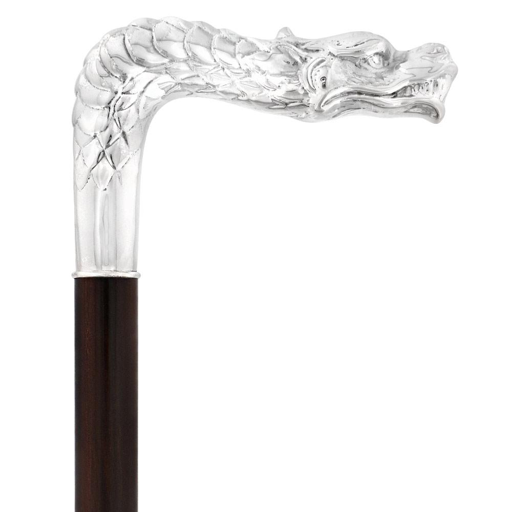 French Dragon Sword Cane: Silver Plated Fritz, Stamina Wood