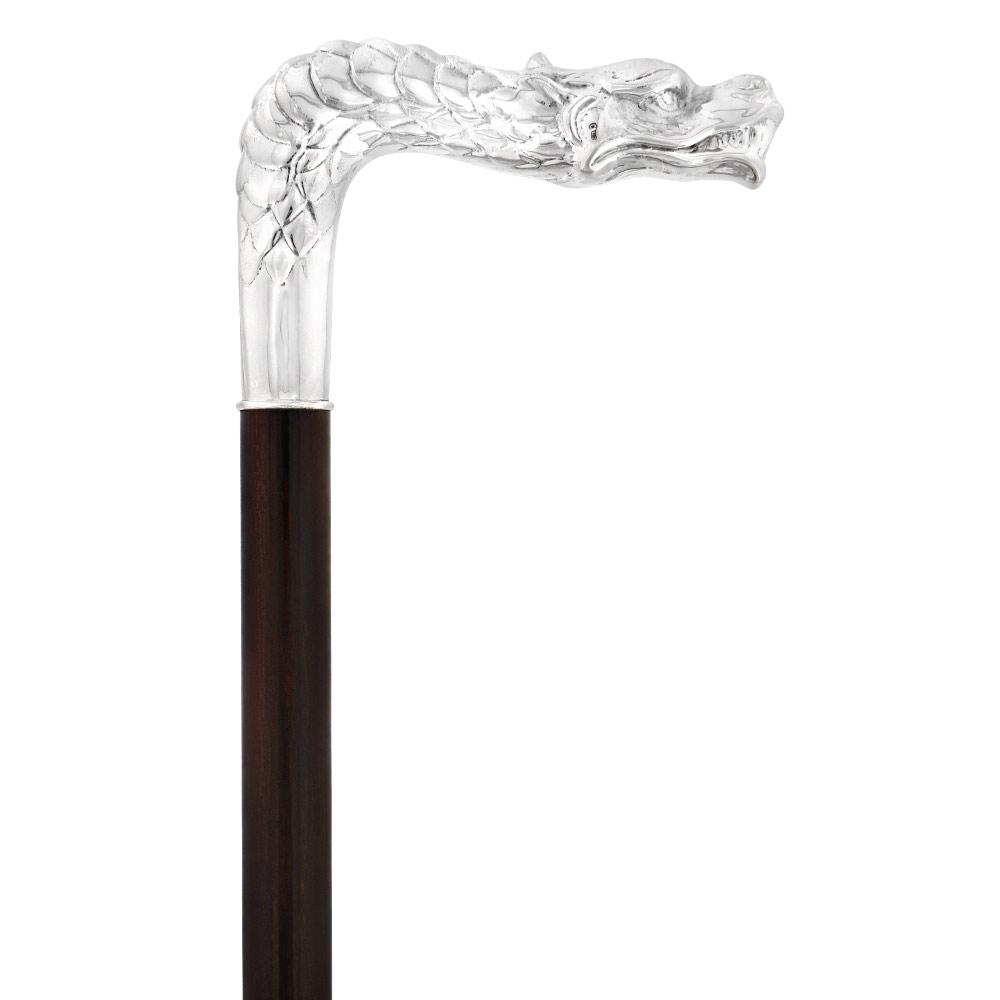 French Dragon Sword Cane: Silver Plated Fritz, Stamina Wood
