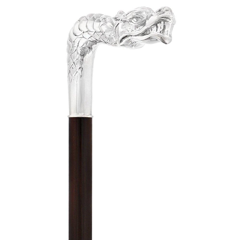 French Dragon Sword Cane: Silver Plated Fritz, Stamina Wood