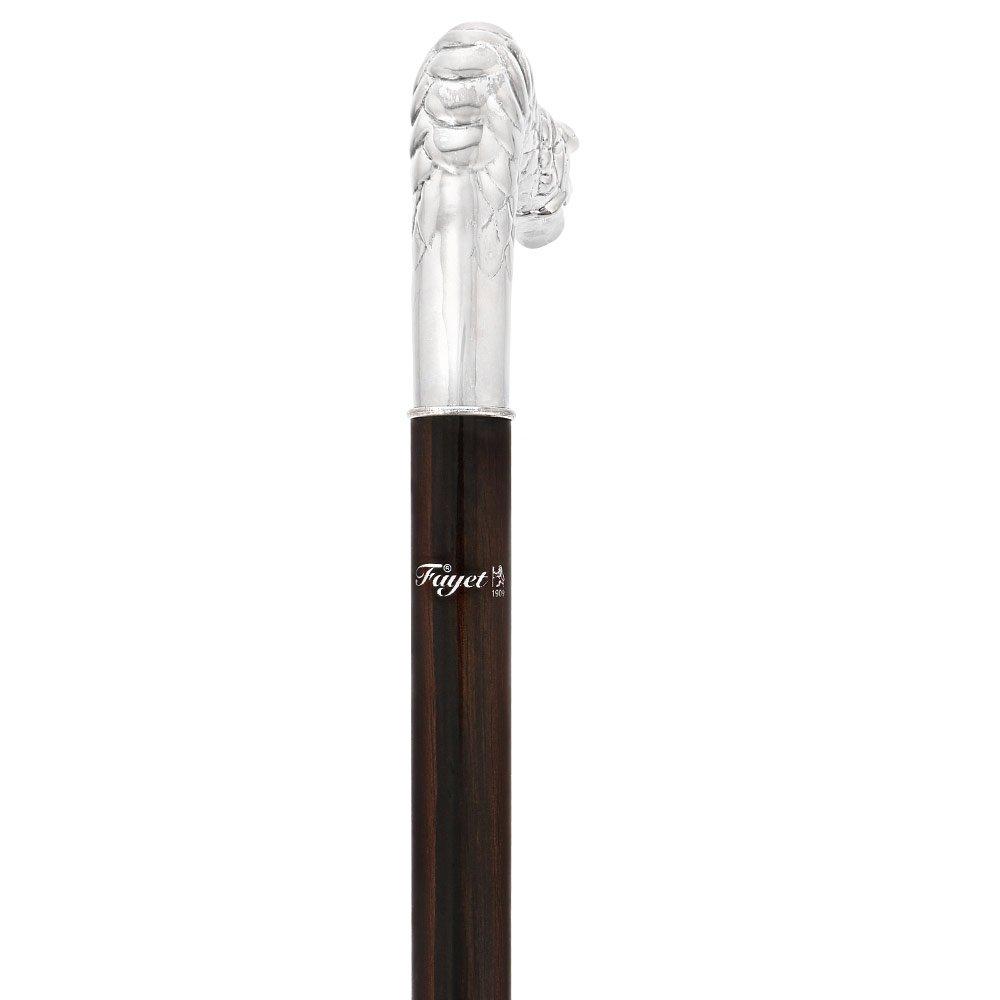 French Dragon Sword Cane: Silver Plated Fritz, Stamina Wood