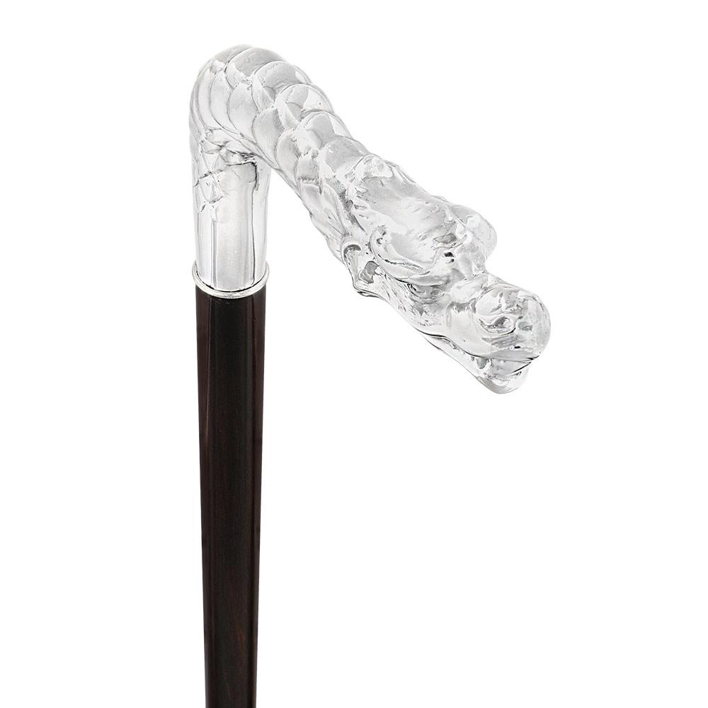 French Dragon Sword Cane: Silver Plated Fritz, Stamina Wood