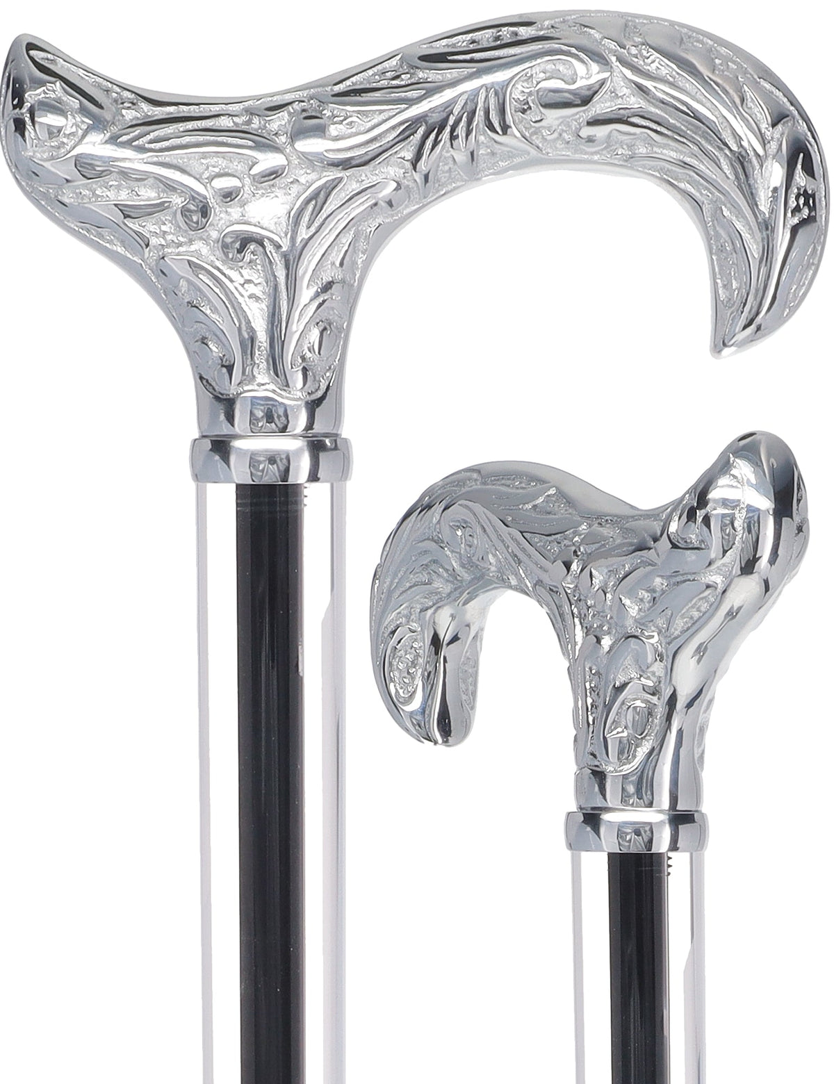 Flame Crystal Elegance Chrome Derby Cane with Invisible Acrylic Shaft Options