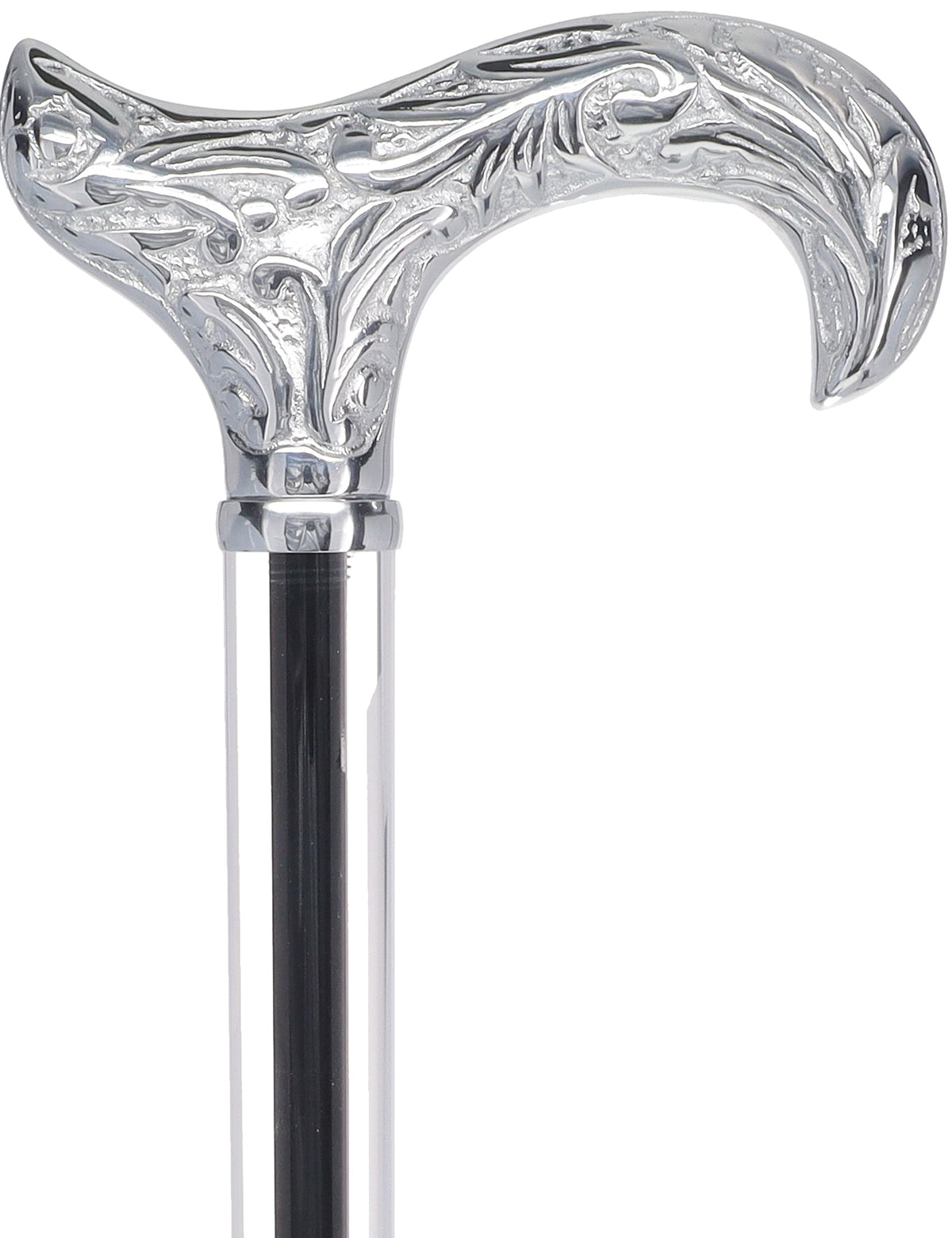 Flame Crystal Elegance Chrome Derby Cane with Invisible Acrylic Shaft Options