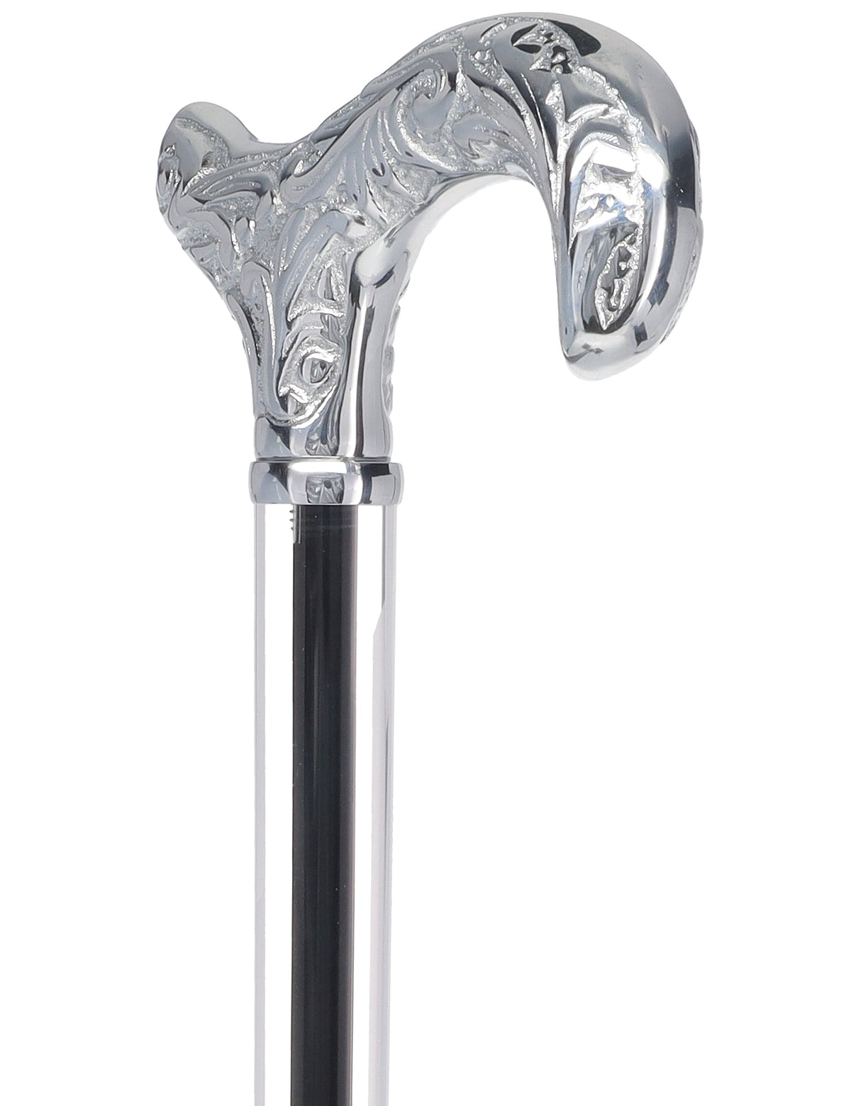 Flame Crystal Elegance Chrome Derby Cane with Invisible Acrylic Shaft Options