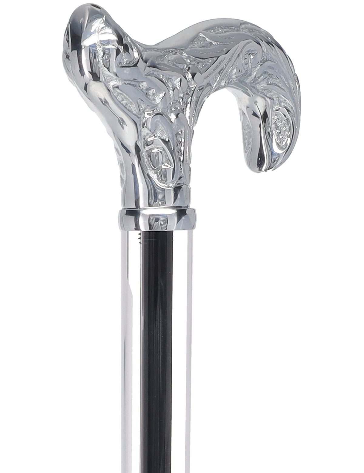 Flame Crystal Elegance Chrome Derby Cane with Invisible Acrylic Shaft Options