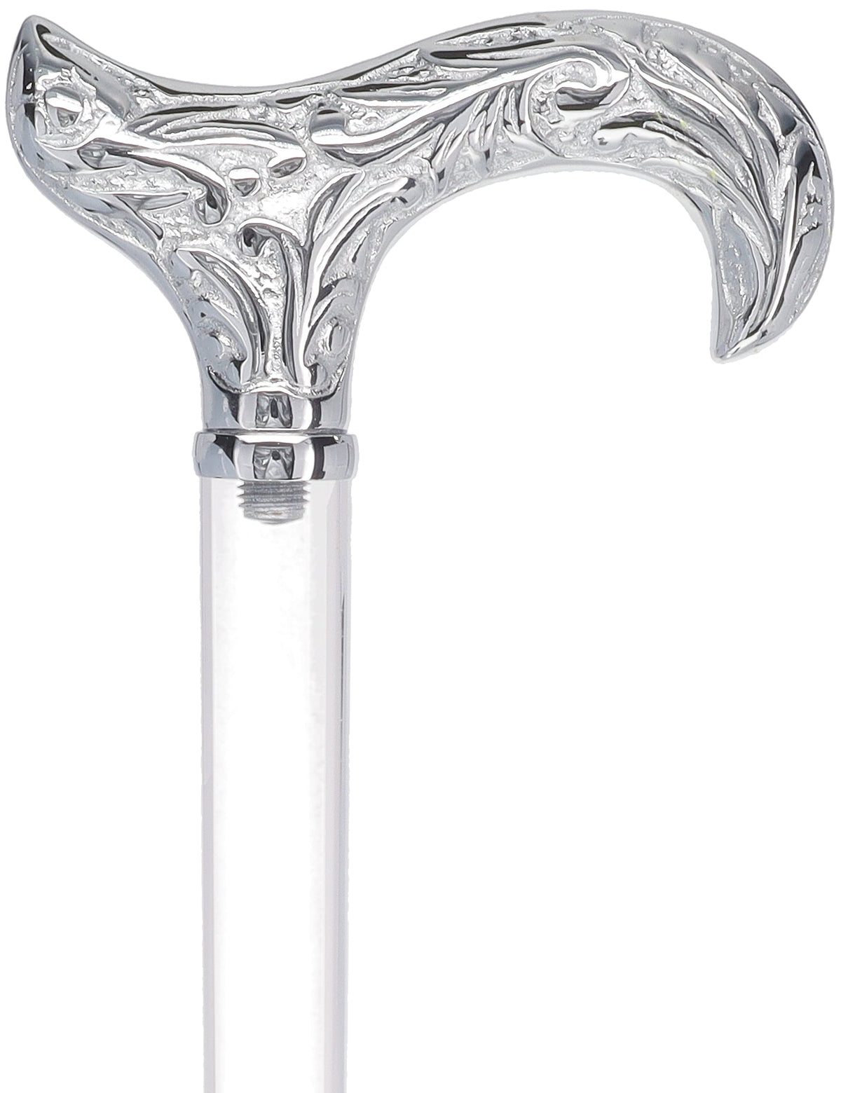 Flame Crystal Elegance Chrome Derby Cane with Invisible Acrylic Shaft Options