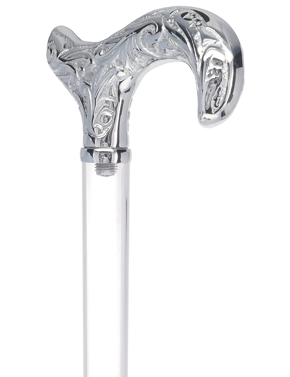Flame Crystal Elegance Chrome Derby Cane with Invisible Acrylic Shaft Options