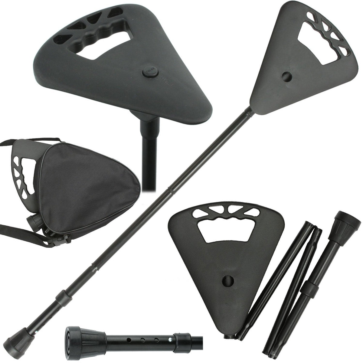 FlipStick Foldable Adjustable Seat Cane with Bag, Available in Black, Blue, and Red