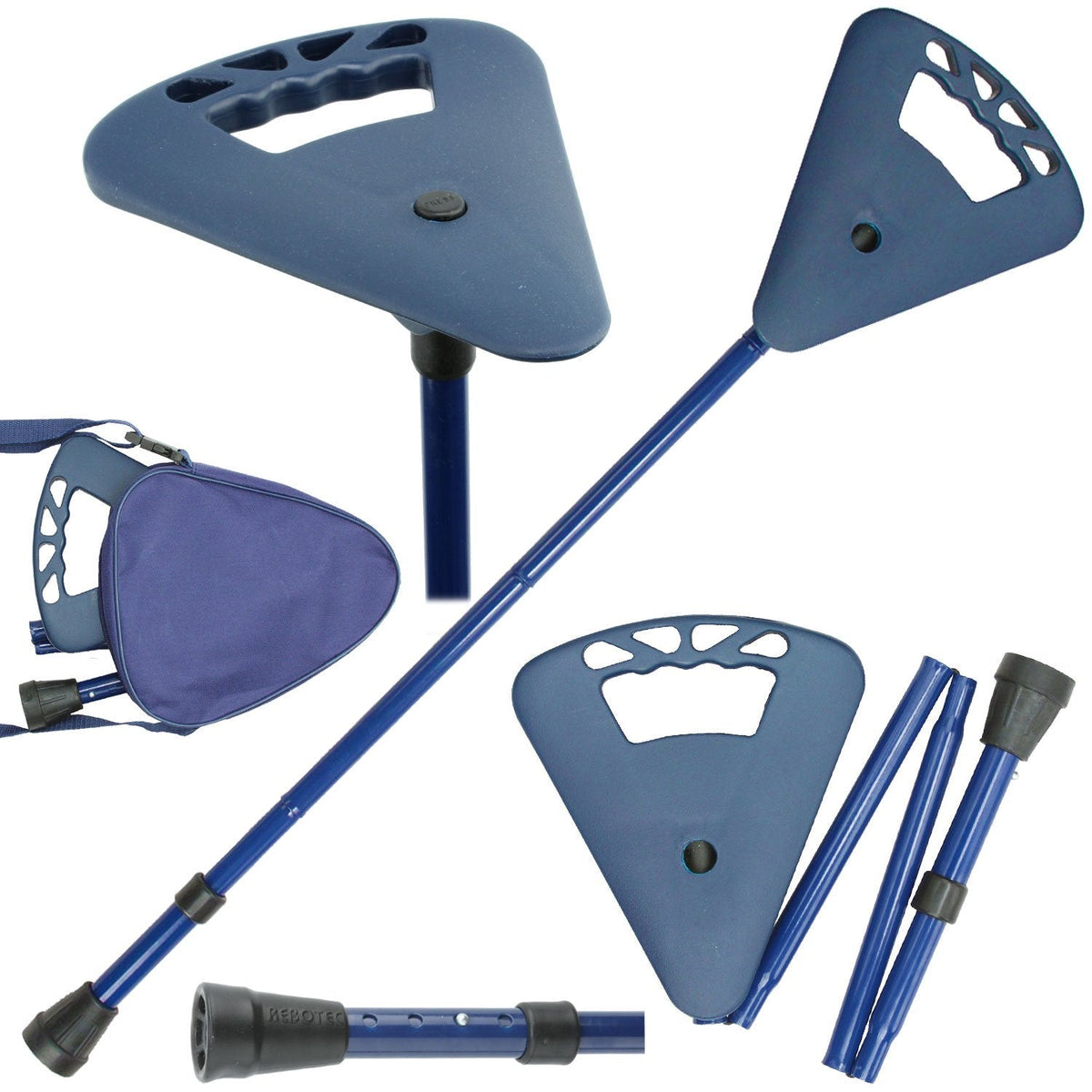 FlipStick Foldable Adjustable Seat Cane with Bag, Available in Black, Blue, and Red