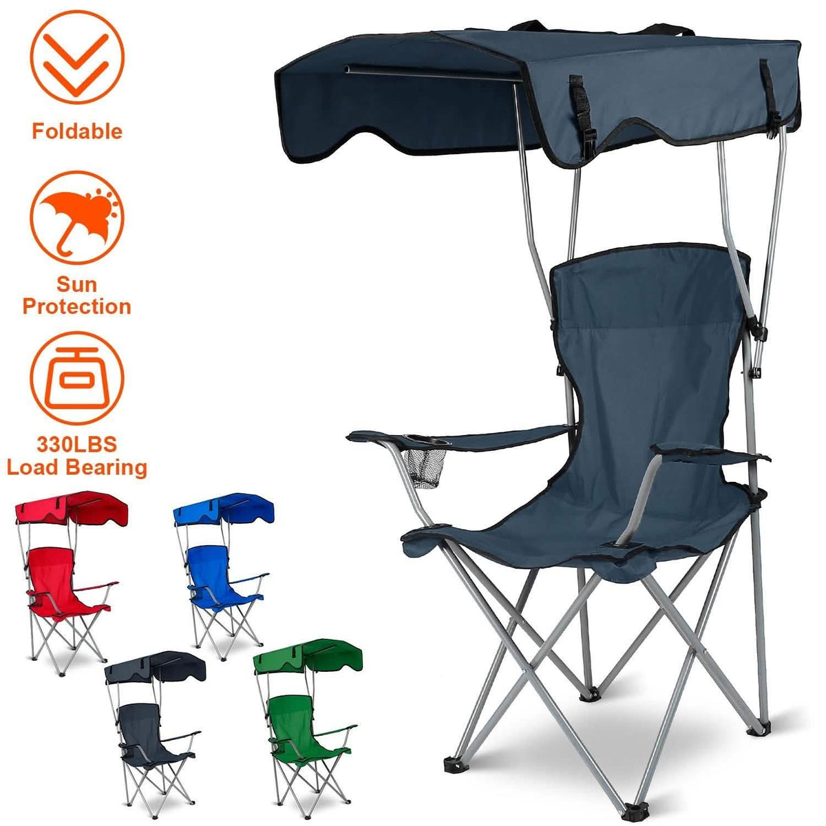 Foldable Beach Canopy Chair Sun Protection with Cup Holder