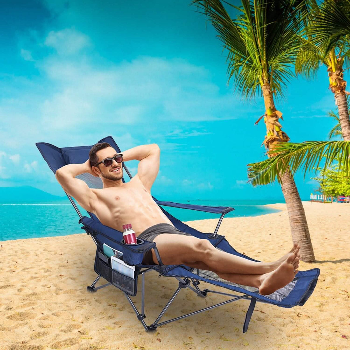 Foldable Camping Chair Heavy Duty Steel Lawn Chair with Reclining Backrest Angle