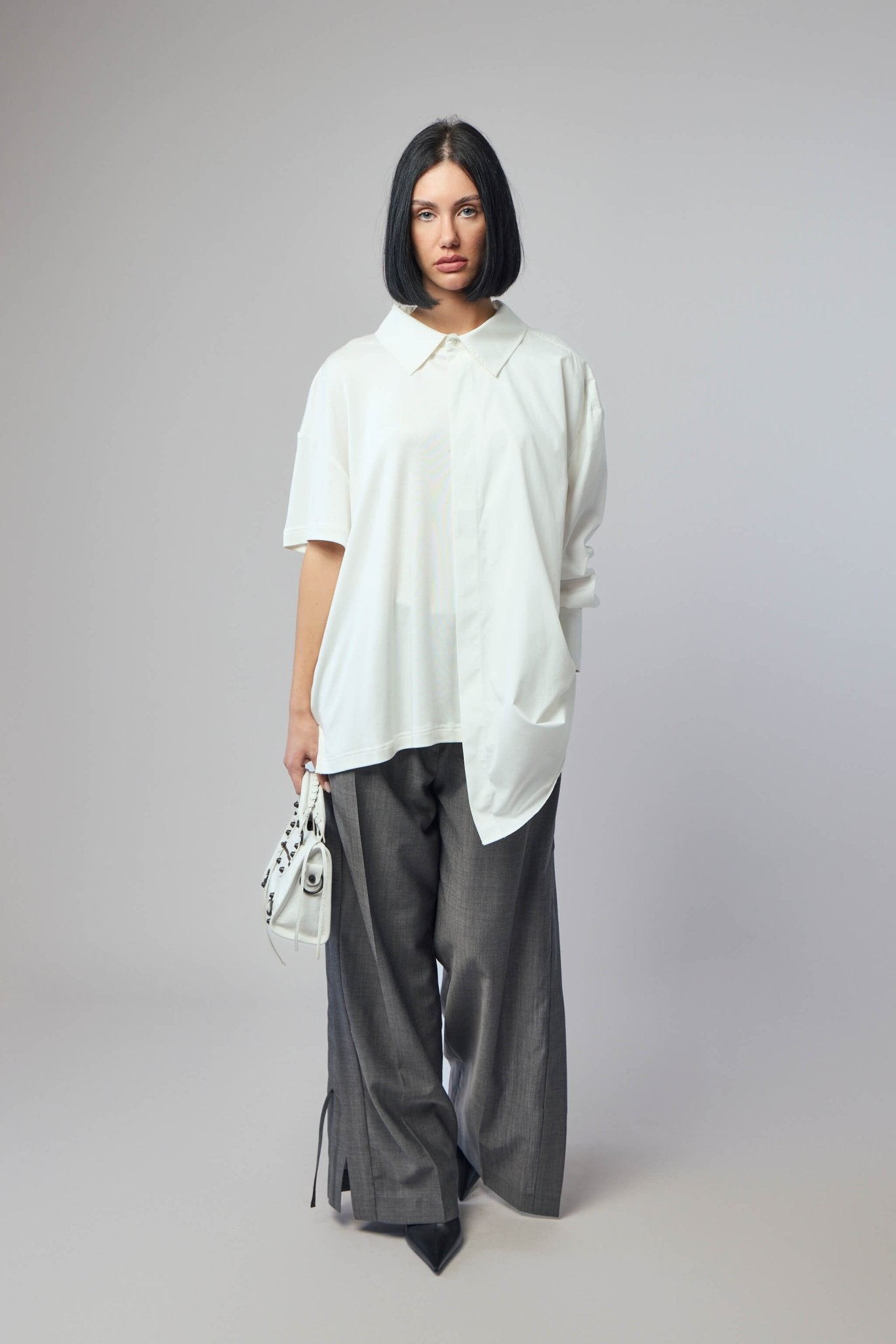 Half Poplin Cotton Silk Jersey Top