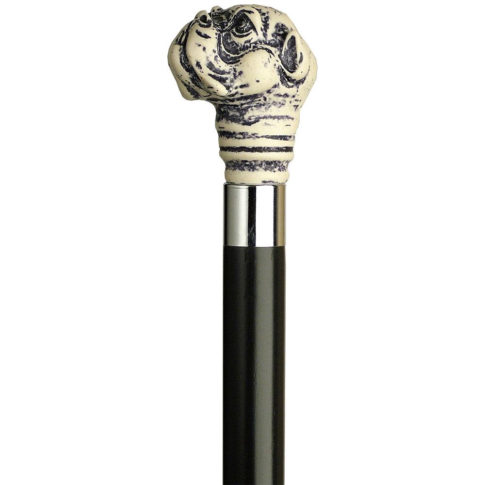 Scrimshaw Bulldog Cane - Unique Art Carved Design