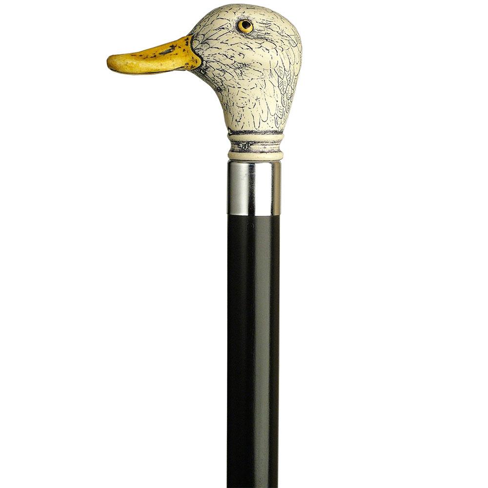 Scrimshaw Duck Head Cane - Unique Art Carved Design