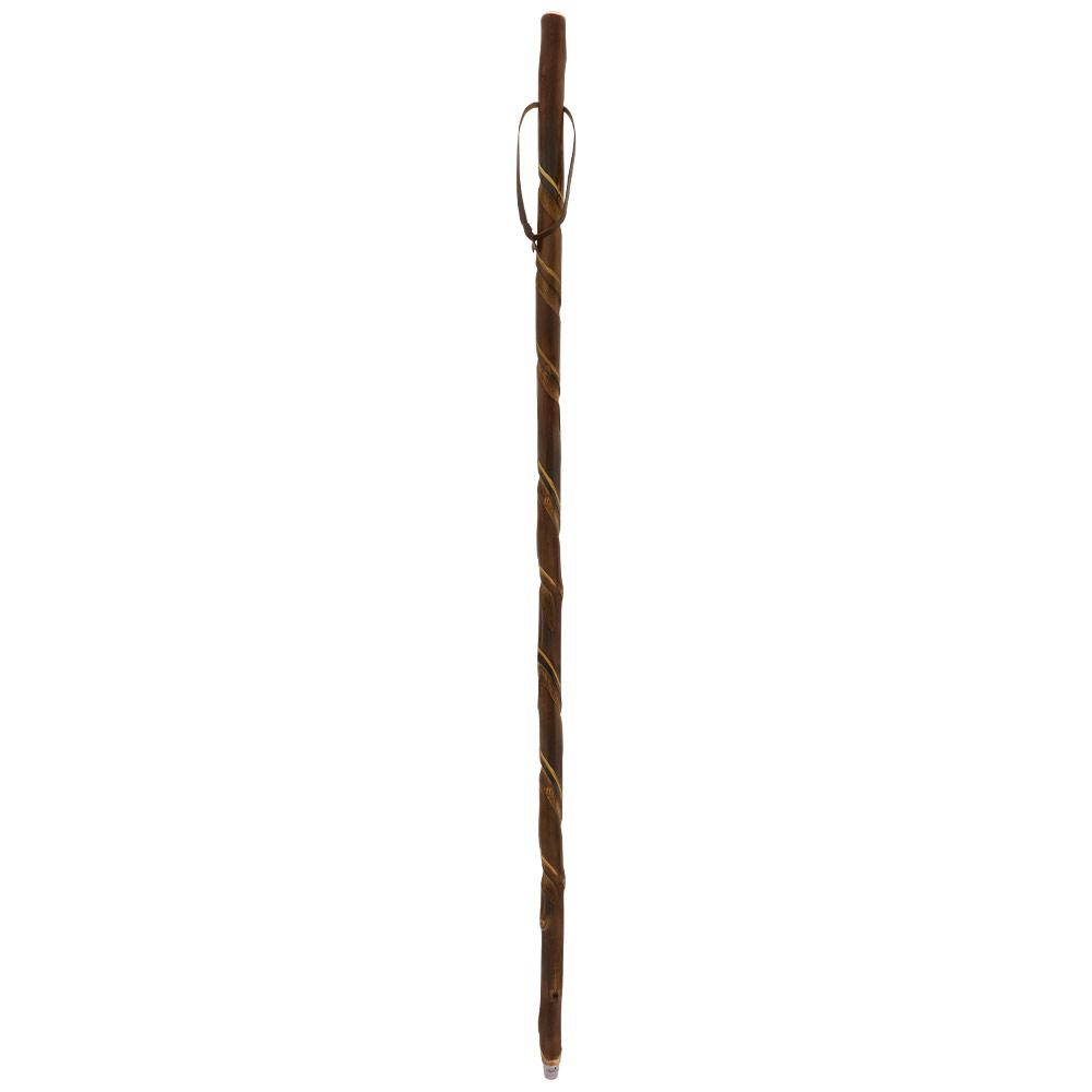 Chestnut-Ebony Carved Spiral Staff: Leather Strap, Combi Tip