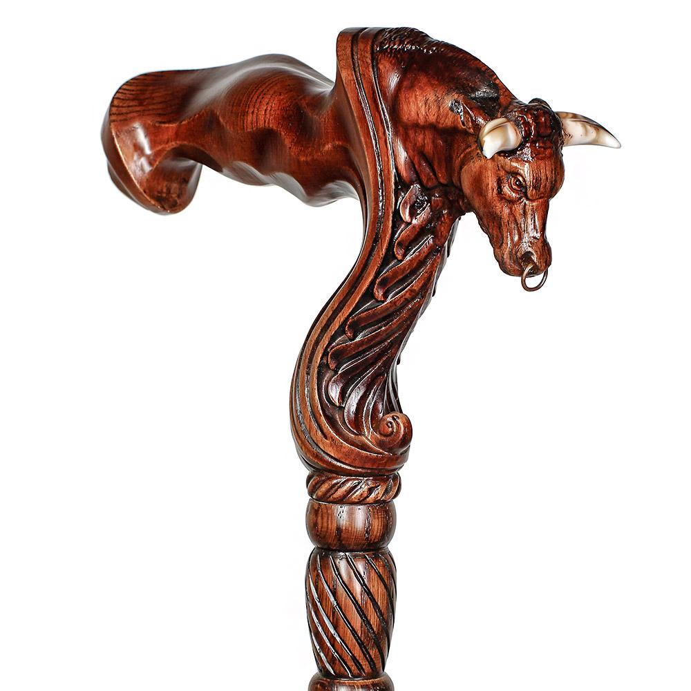 Bull Buffalo Right Hand Ergonomic Handcarved Cane